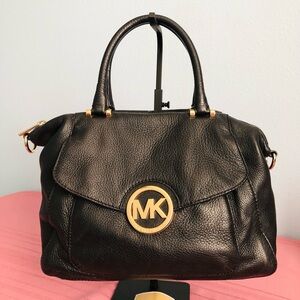Michael Kors Black and Gold Satchel with Luxurious Leather